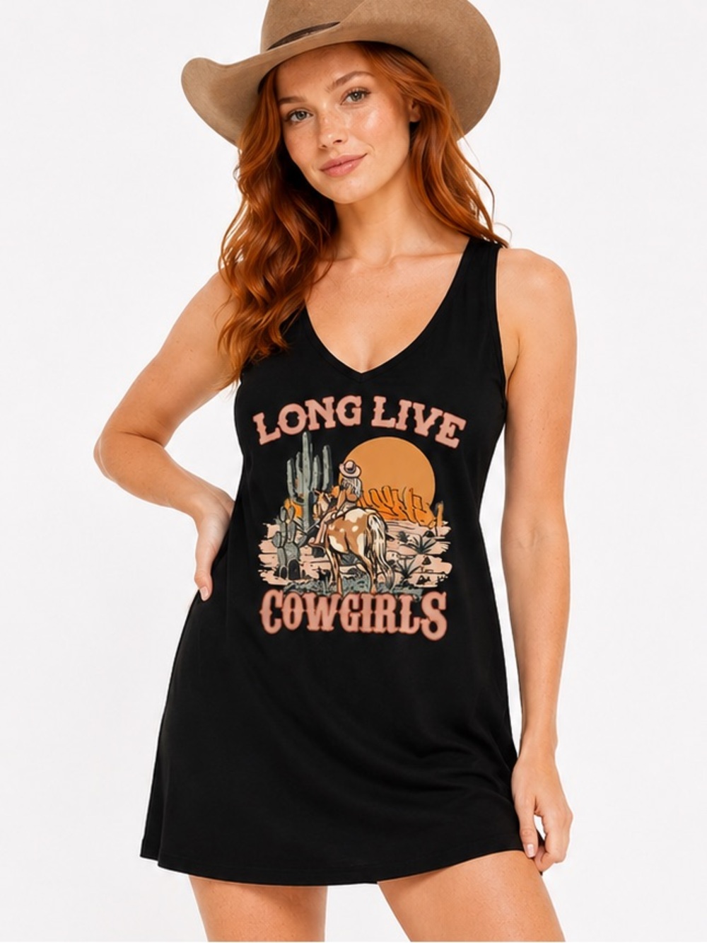 Long Live Cowgirls Black Graphic Swimβ Cover-Up Dress